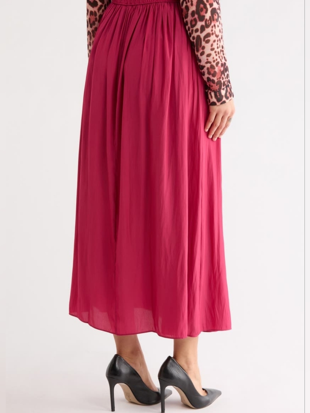 NWT - T Tahari Dark Pink High-Waisted Pull-On Everyday Maxi Skirt - Size L - Picture 8 of 9